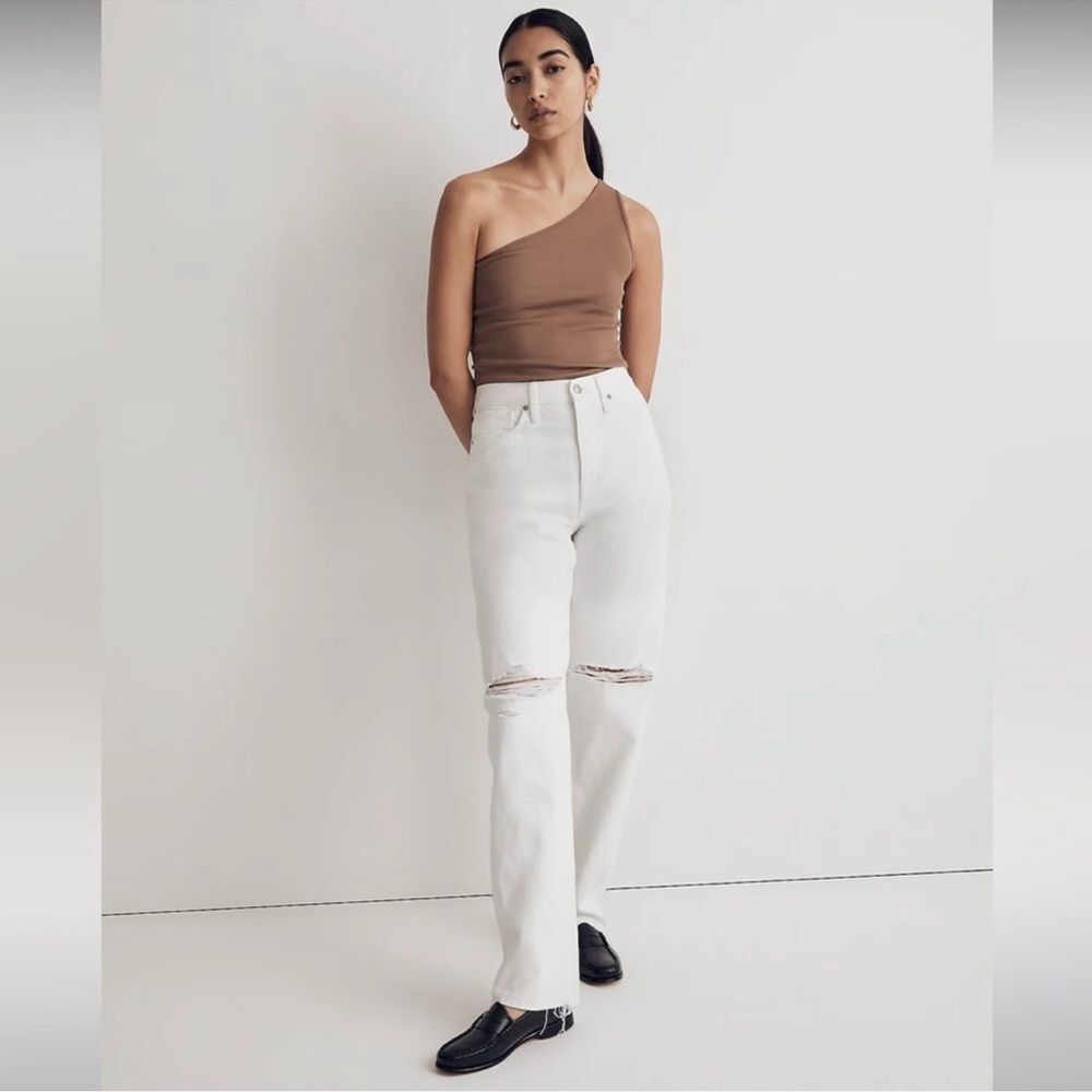 Madewell NWT High Rise Baggy Straight Jeans Size 23 Ripped Edition in White - Picture 2 of 10
